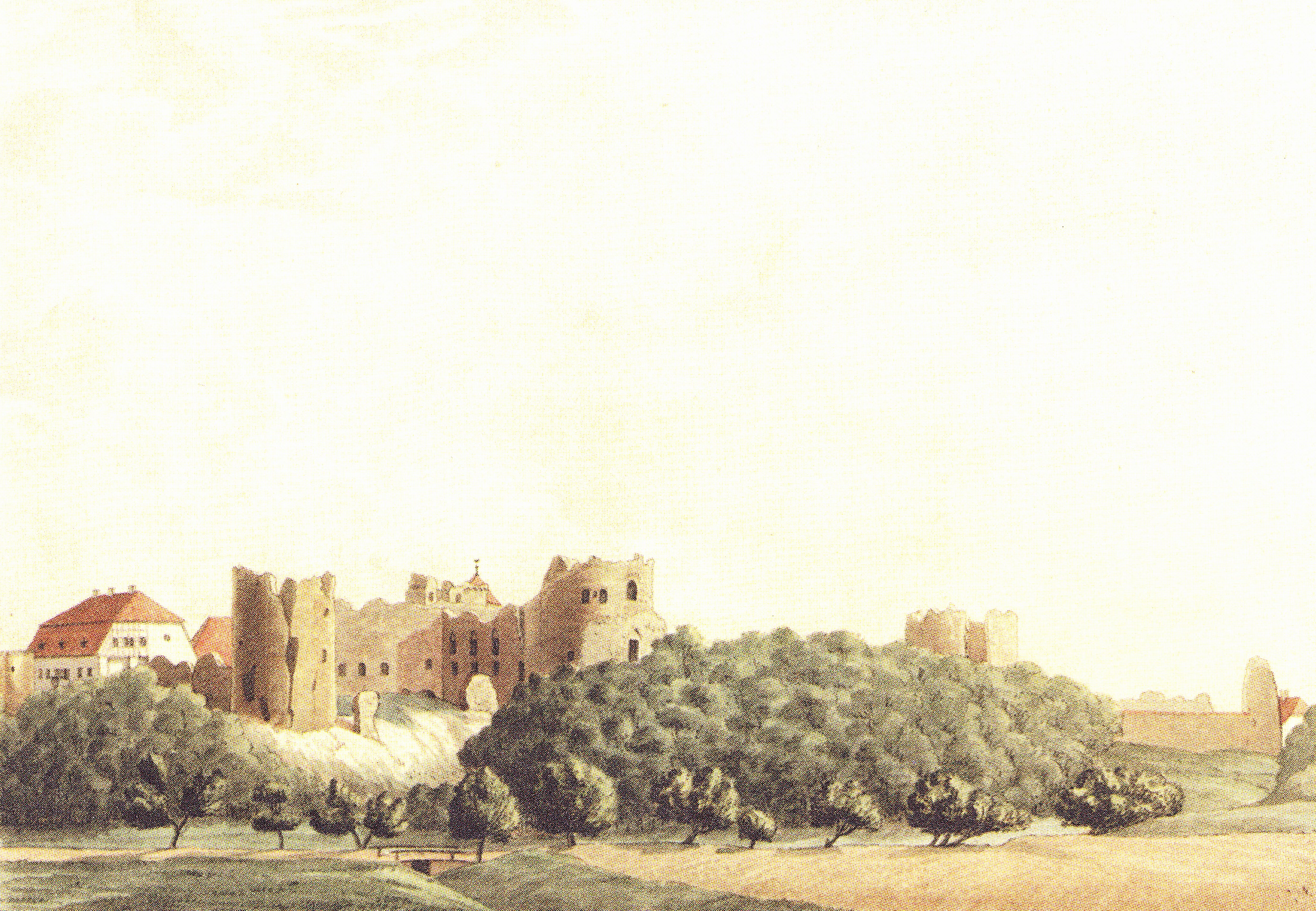 Развалины Цесисского замка. Рисунок В. Туча, Х.Кунце, 1827-30 года.